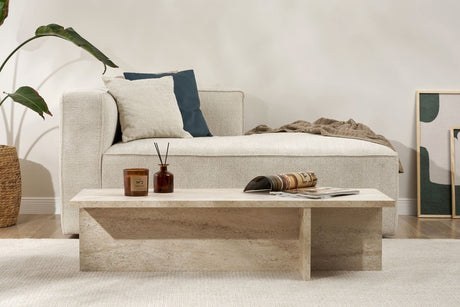 Salontafels - Rechthoekige salontafel travertin melamine - 120x45x30 cm - Portland - Dimehouse
