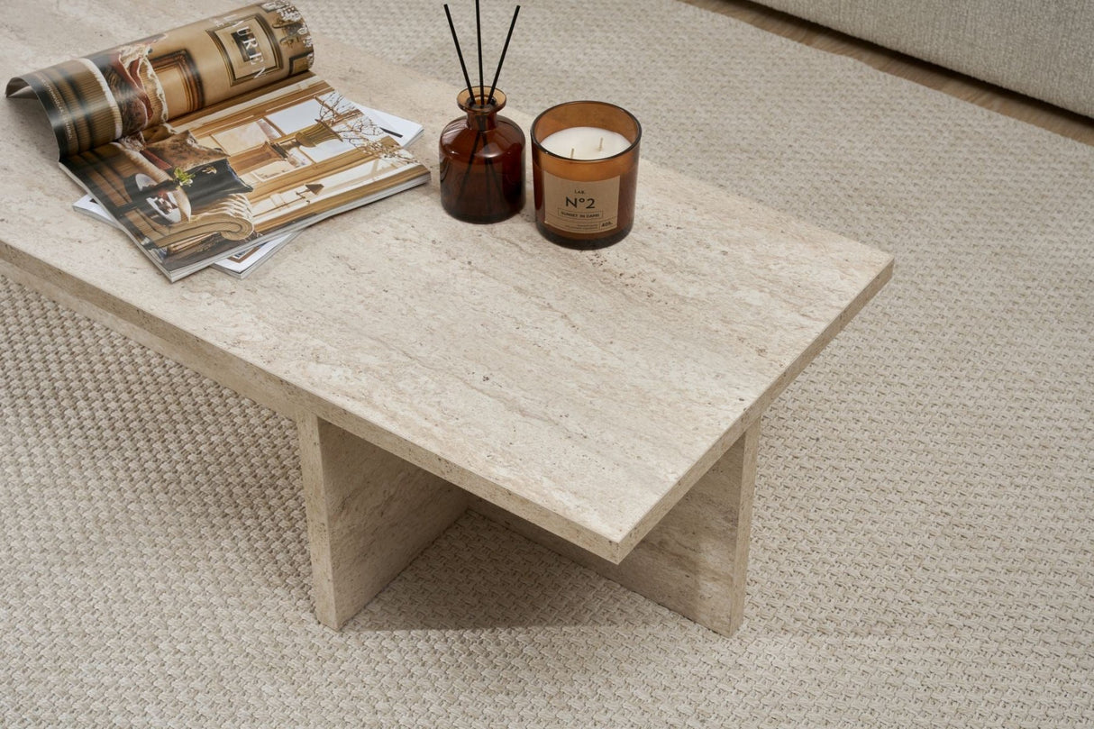 Salontafels - Rechthoekige salontafel travertin melamine - 120x45x30 cm - Portland - Dimehouse