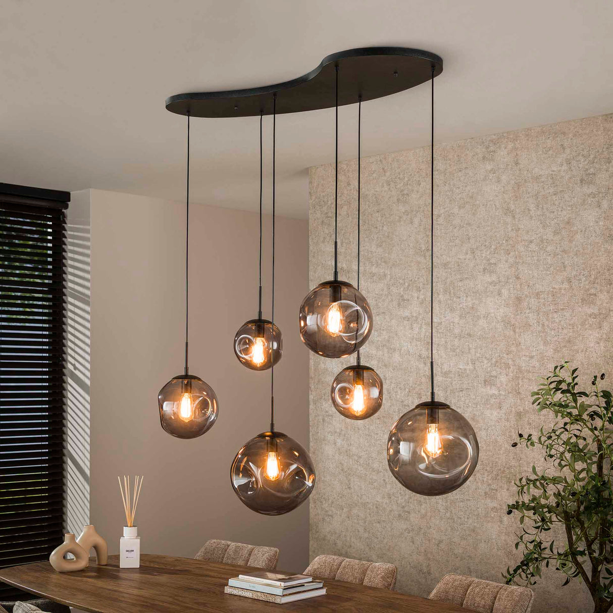 Hanglampen - Industriële Hanglamp Nova Zwart 6 - lichts Balk 135 cm - Dimehouse