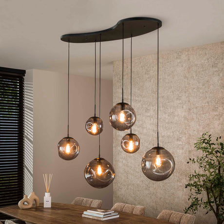 Hanglampen - Industriële Hanglamp Nova Zwart 6 - lichts Balk 135 cm - Dimehouse