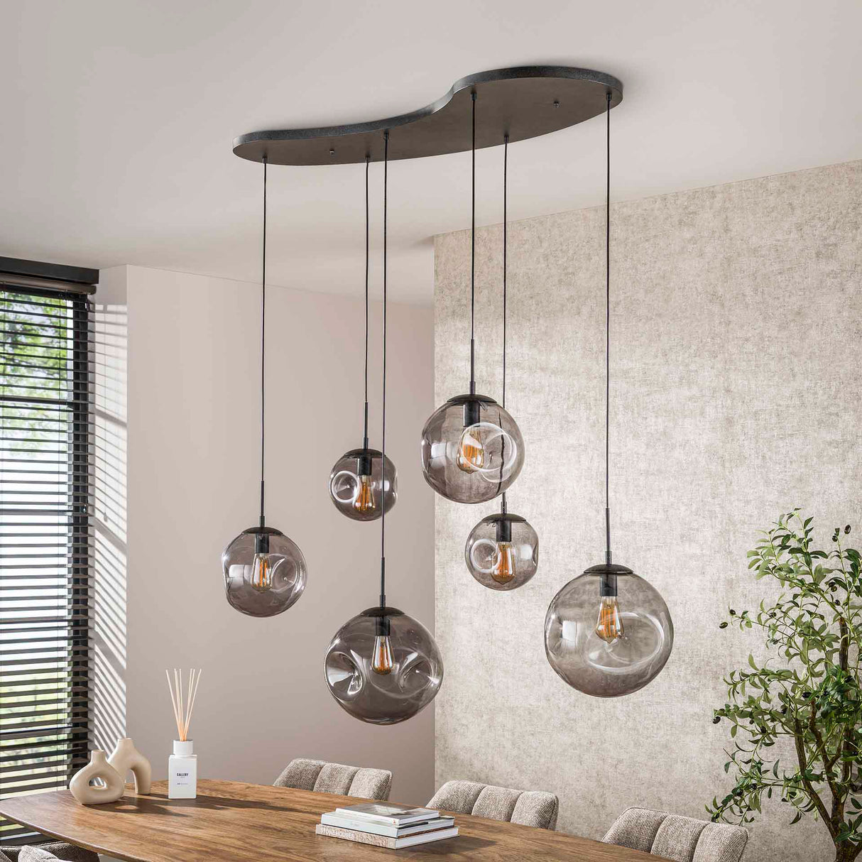 Hanglampen - Industriële Hanglamp Nova Zwart 6 - lichts Balk 135 cm - Dimehouse