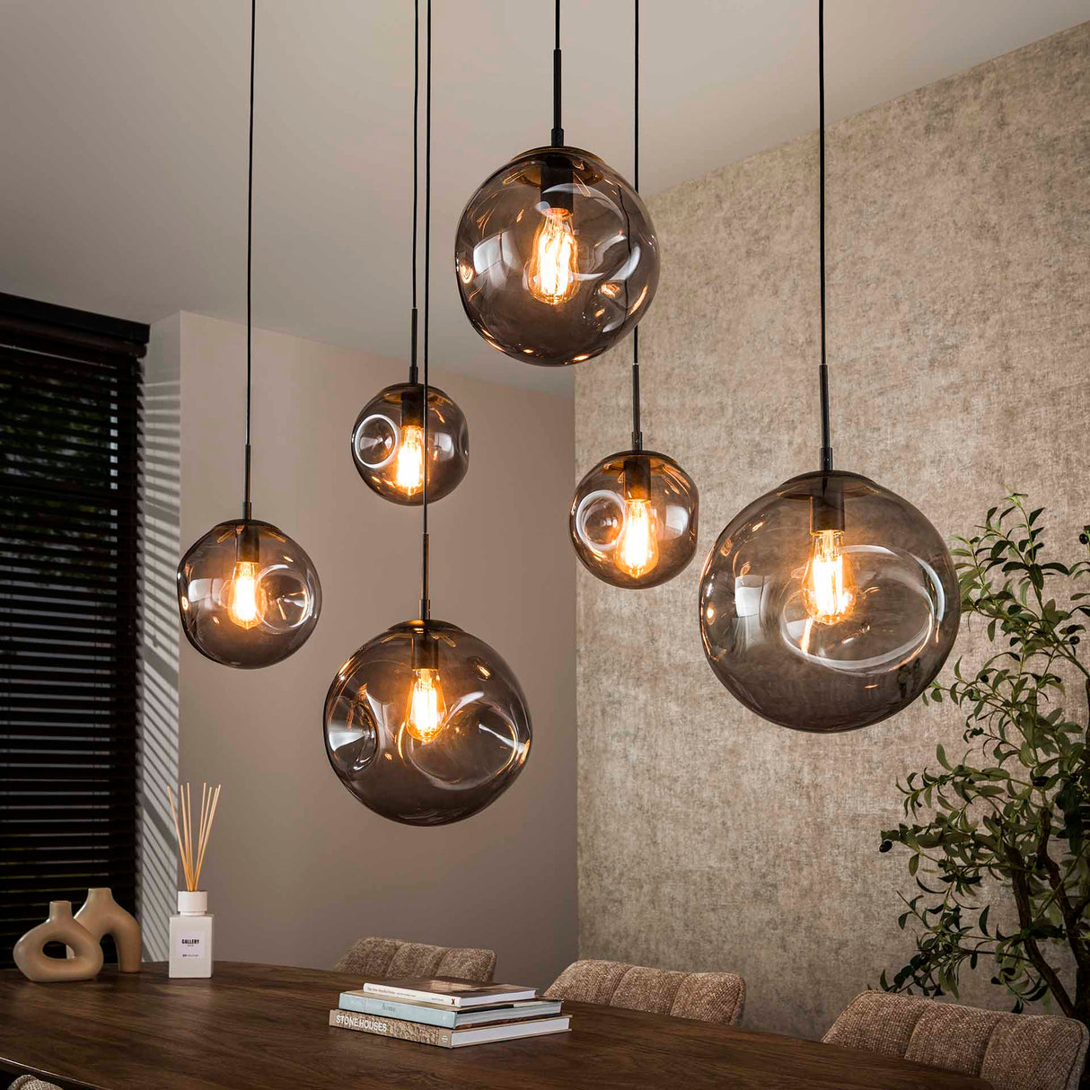 Hanglampen - Industriële Hanglamp Nova Zwart 6 - lichts Balk 135 cm - Dimehouse