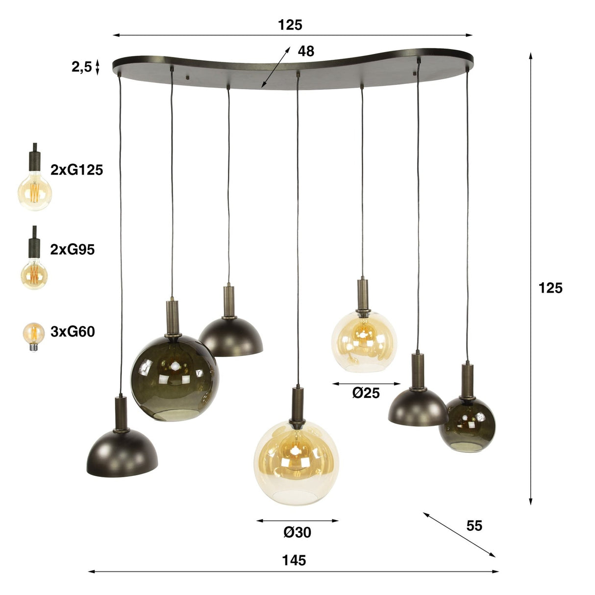 Hanglampen - Cluster Hanglamp Sienna 7 - lichts Bruin - Dimehouse
