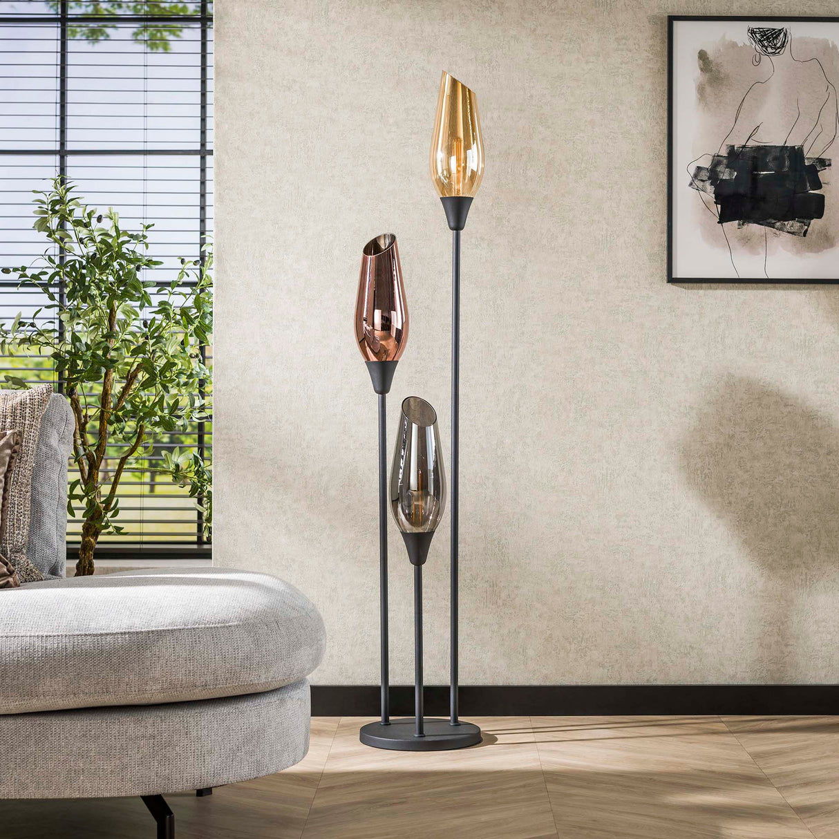 Vloerlampen - Moderne vloerlamp Coco 3 - lichts zwart met glasbollen - Dimehouse