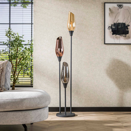 Vloerlampen - Moderne vloerlamp Coco 3 - lichts zwart met glasbollen - Dimehouse
