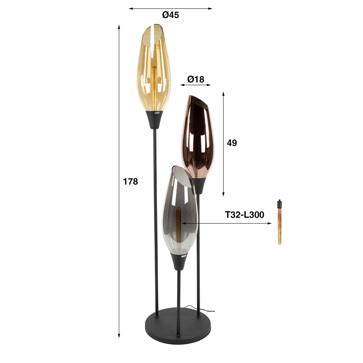 Vloerlampen - Moderne Vloerlamp Coco 3 - lichts gekleurd glas - Dimehouse
