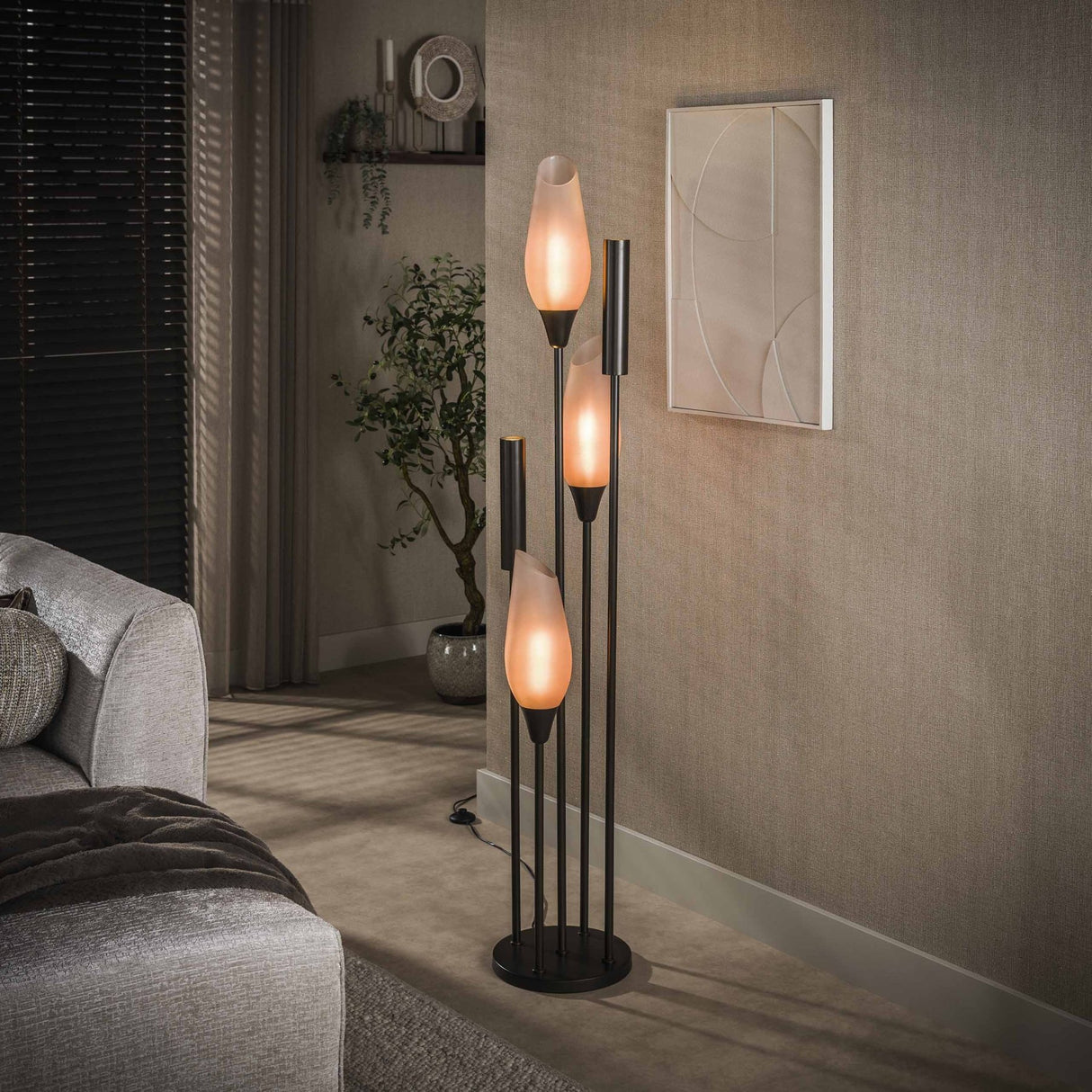 Stehlampe Cocoon 5-hellbraun gefrostet