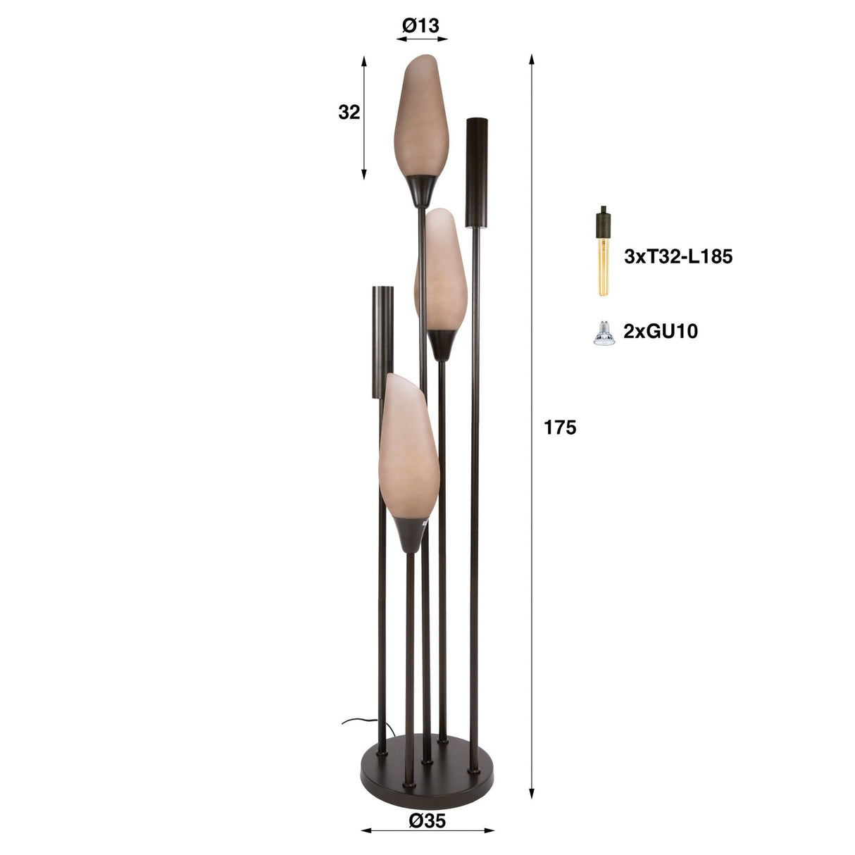 Stehlampe Cocoon 5-hellbraun gefrostet