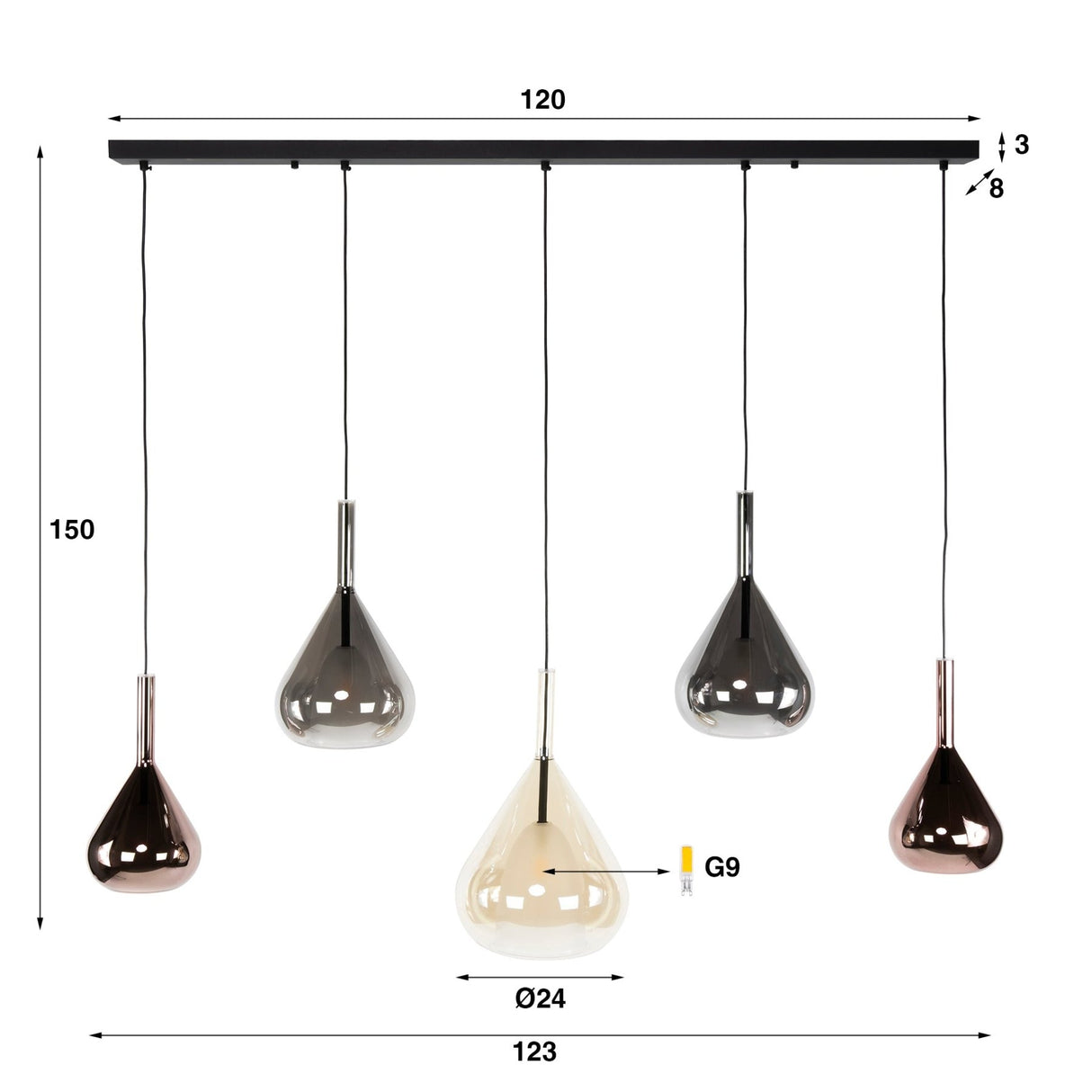 Hanglampen - Moderne Hanglamp Noxen 5 - lichts Gekleurd Glas - Dimehouse