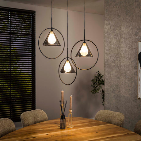 Hanglampen - Hanglamp Niaz 3 - lichts tapse kap getrapt smoke grey glas - Dimehouse