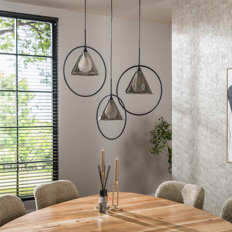 Hanglampen - Hanglamp Niaz 3 - lichts tapse kap getrapt smoke grey glas - Dimehouse