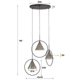 Hanglampen - Hanglamp Niaz 3 - lichts tapse kap getrapt smoke grey glas - Dimehouse