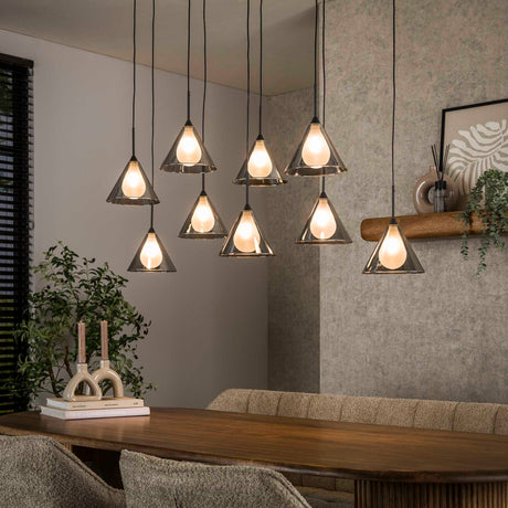 Hanglampen - Hanglamp Niaz 7 - lichts tapse kap smoke grey glas - Dimehouse