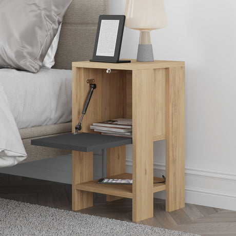 Nachtkastjes - Nachtkastje Ema Eik Antraciet Melamine 30x55x30 cm - Dimehouse