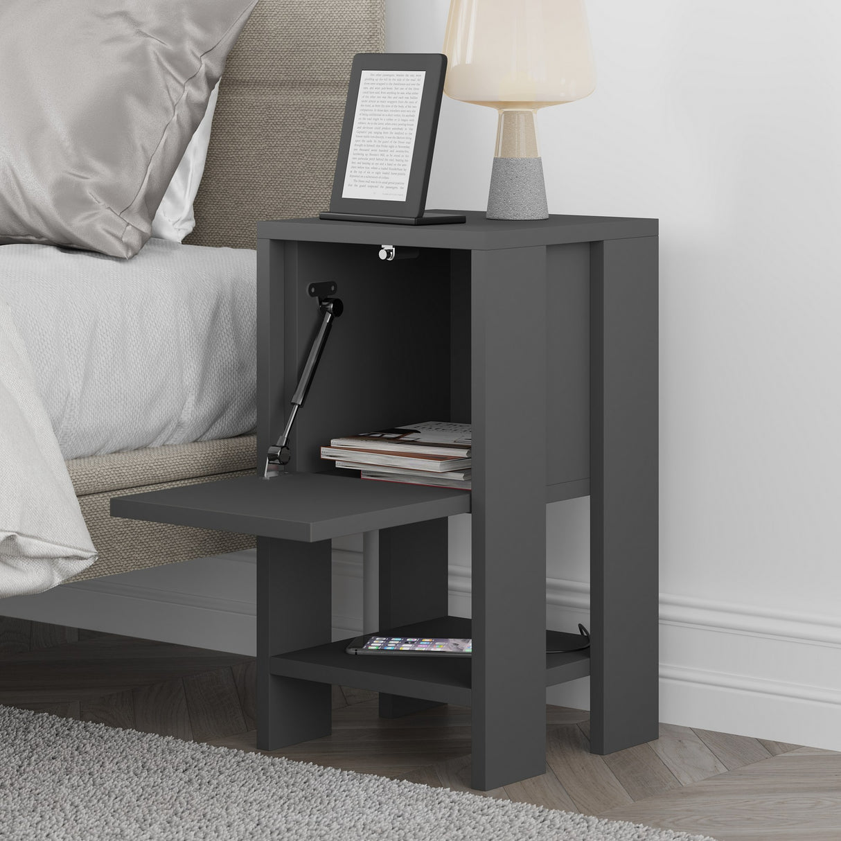 Nachtkastjes - Nachtkastje Ema Antraciet Melamine 30x55x30 cm - Dimehouse