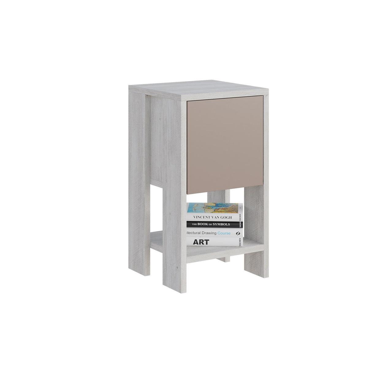 Nachtkastjes - Nachtkastje Ema Wit Mokka Melamine 30x55x30 cm - Dimehouse