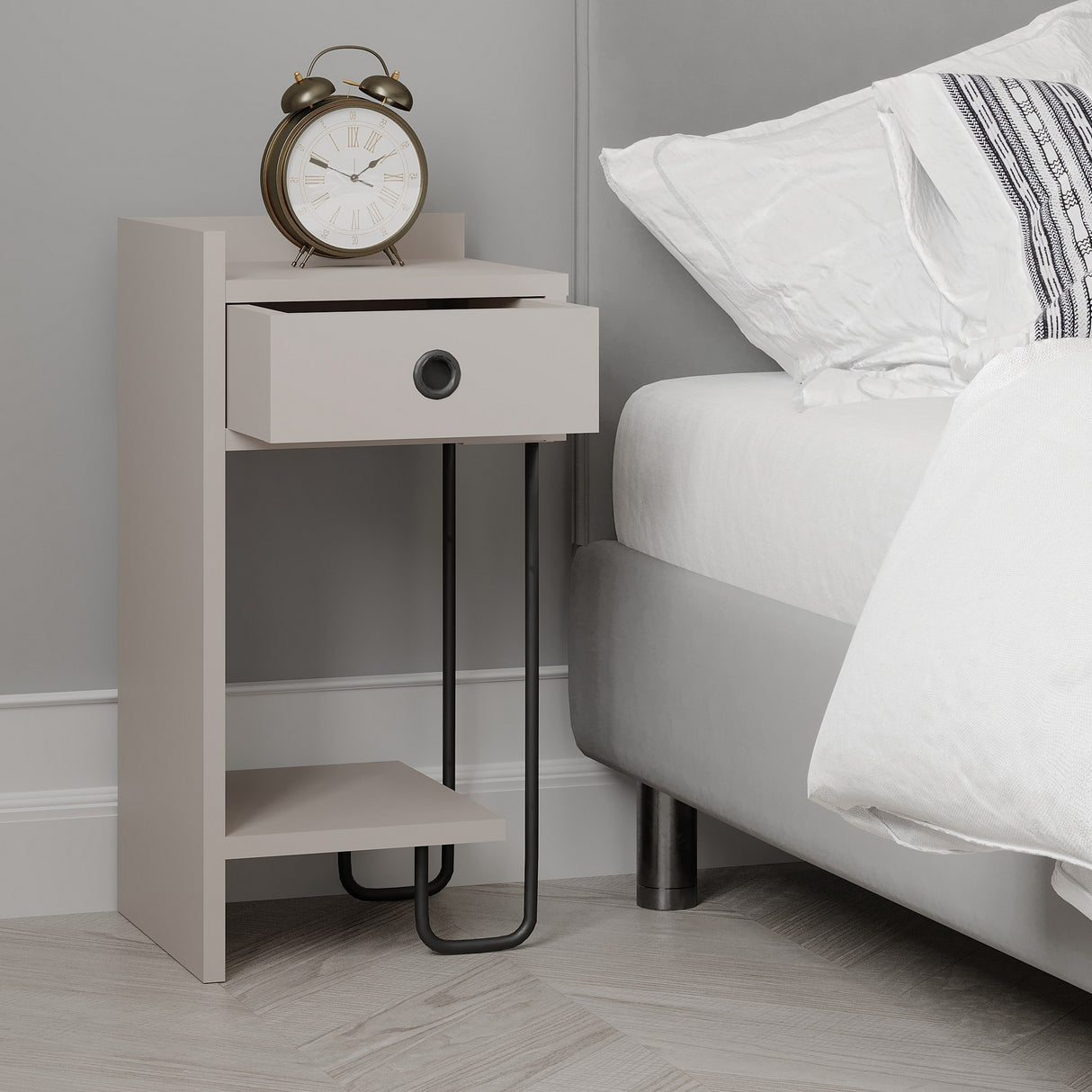 Nachtkastjes - Nachtkastje Sirius Left Mokka Melamine 32x61x30 cm - Dimehouse