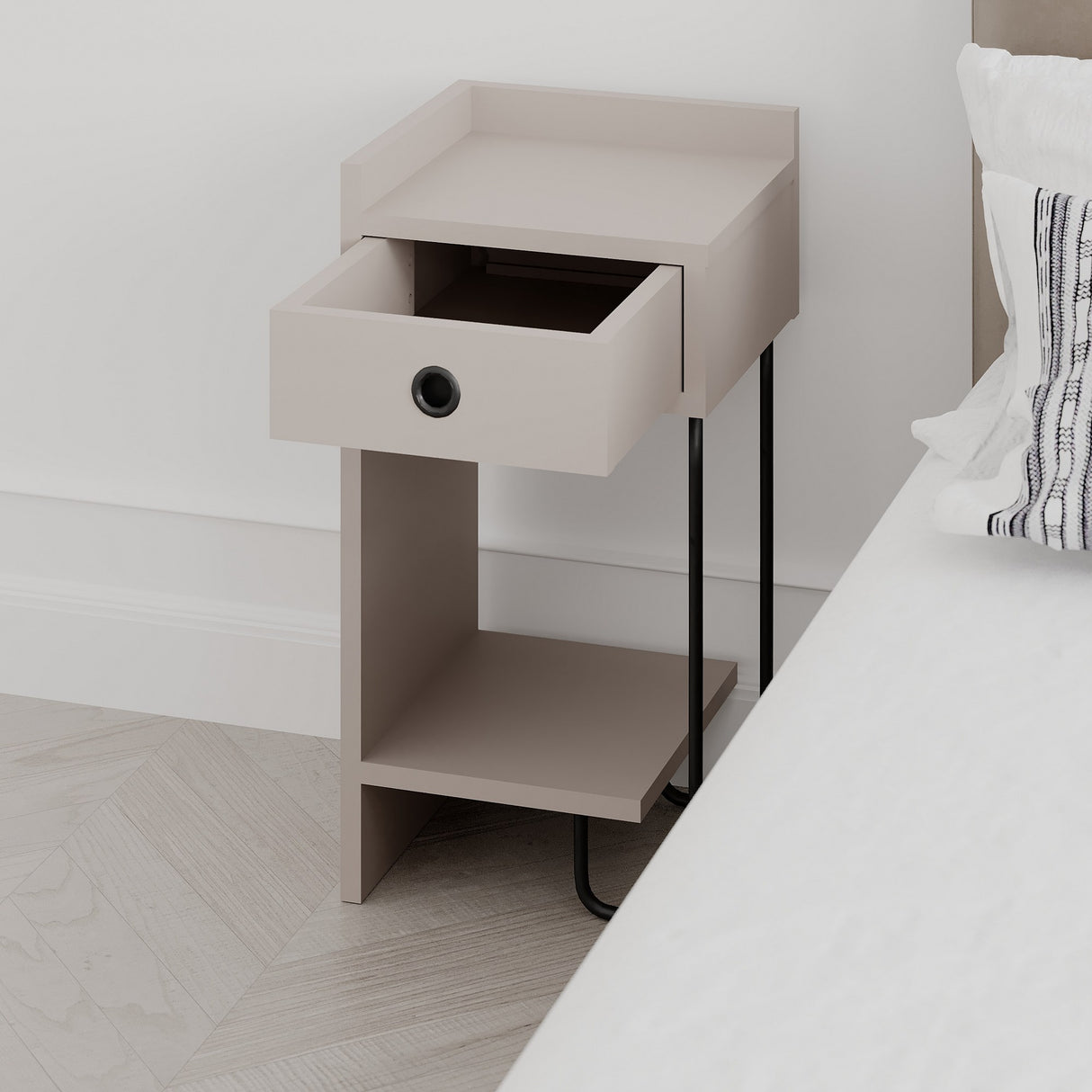 Nachtkastjes - Nachtkastje Sirius Left Mokka Melamine 32x61x30 cm - Dimehouse