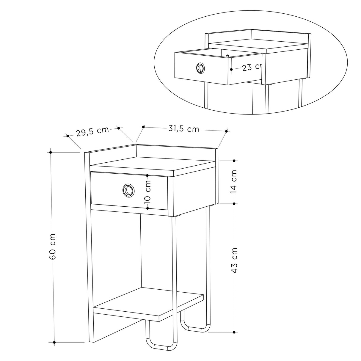 Nachtkastjes - Nachtkastje Sirius Left Mokka Melamine 32x61x30 cm - Dimehouse