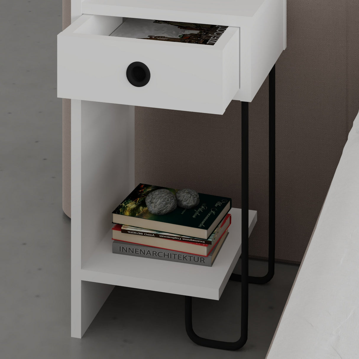 Nachtkastjes - Nachtkastje Sirius Left Wit Melamine 32x61x30 cm - Dimehouse