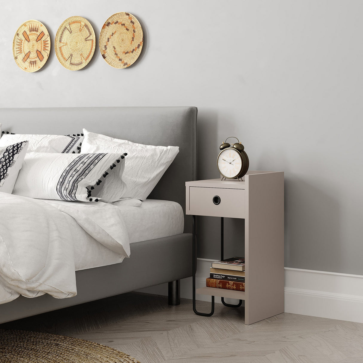 Nachtkastjes - Nachtkastje Sirius Rechts Mokka Melamine 32x61x30 cm - Dimehouse