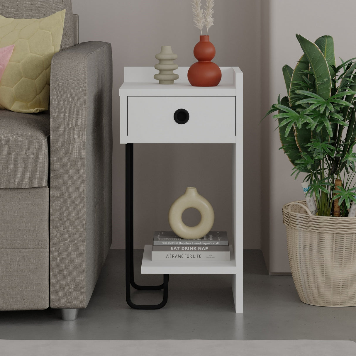Nachtkastjes - Nachtkastje Sirius Rechts Wit Melamine 32x61x30 cm - Dimehouse