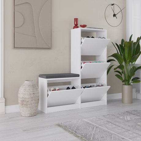 Schoenenkasten - Schoenenkast Dude Wit Melamine 105x118,5x26 cm - Dimehouse