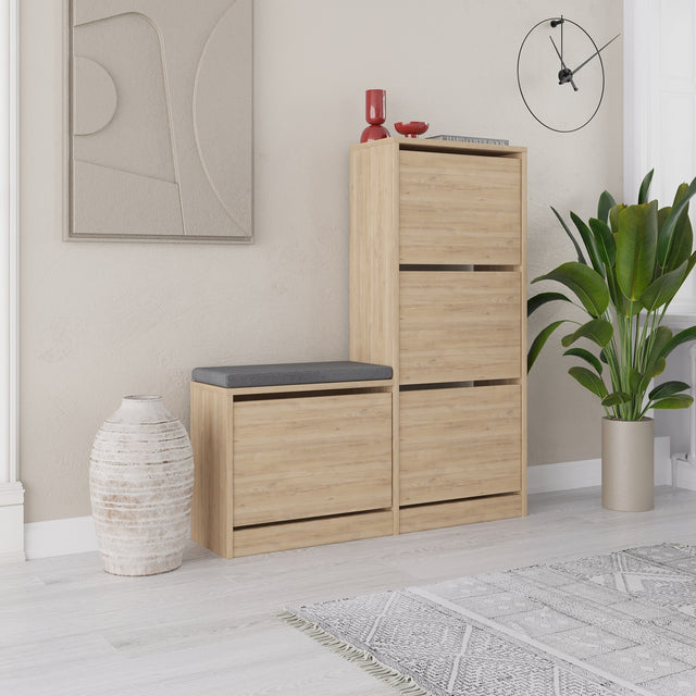 Schoenenkasten - Schoenenkast Dude Eik Melamine 105x118,5x26 cm - Dimehouse