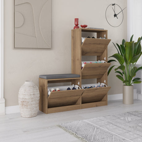 Schoenenkasten - Schoenenkast Dude Naturel Melamine 105x118,5x26 cm - Dimehouse