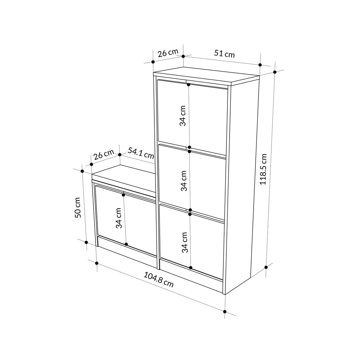 Schoenenkasten - Schoenenkast Dude Naturel Melamine 105x118,5x26 cm - Dimehouse