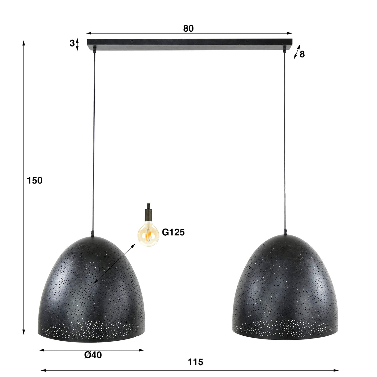 Hanglampen - Industriële Hanglamp Kylian 2 - lichts Metaal Zwart - Dimehouse