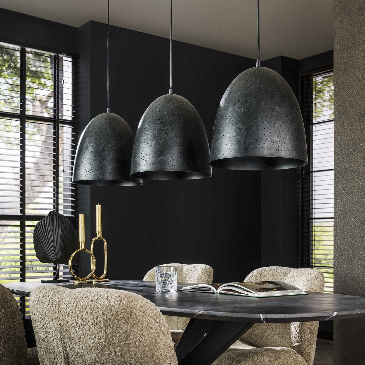 Hanglampen - Industriële Hanglamp Kylian 3 - lichts Metaal Zwart - Dimehouse