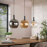 Hanglampen - Hanglamp 3 - lichts gekleurd glas zwart metaal Valeo 115 cm - Dimehouse
