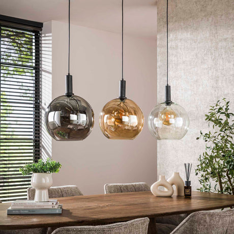 Hanglampen - Hanglamp 3 - lichts gekleurd glas zwart metaal Valeo 115 cm - Dimehouse