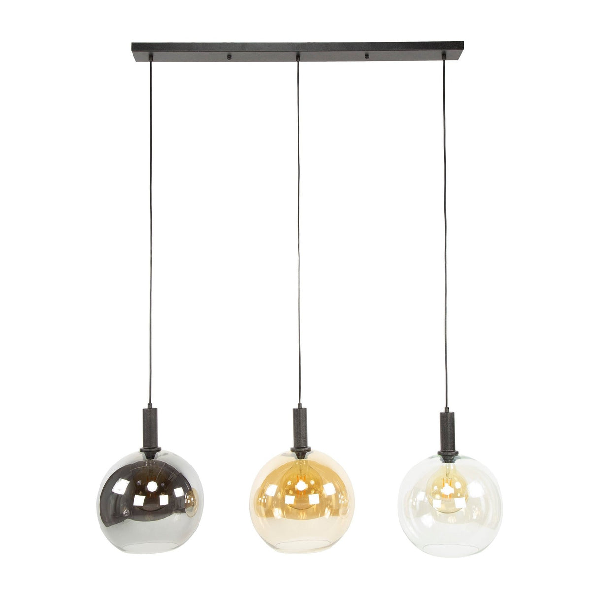 Hanglampen - Hanglamp 3 - lichts gekleurd glas zwart metaal Valeo 115 cm - Dimehouse