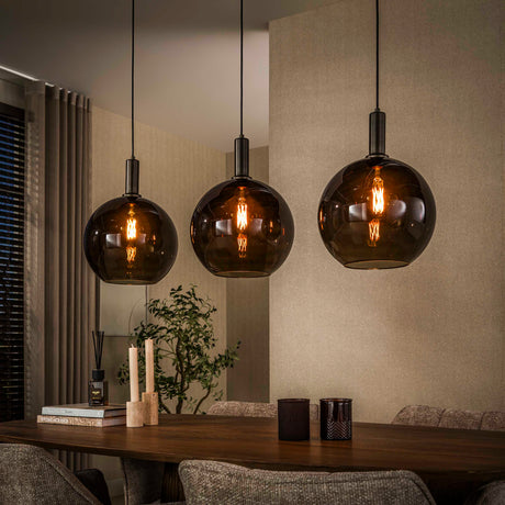 Hanglampen - Hanglamp 3 - lichts bruin glas zwart metaal Valeo 115 cm - Dimehouse