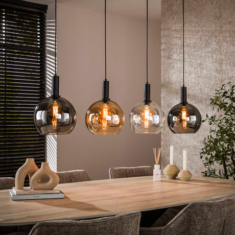 Hanglampen - Hanglamp 4 - lichts gekleurd glas zwart metaal Valeo 135 cm - Dimehouse
