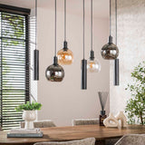 Hanglampen - Hanglamp 7 - lichts gekleurd glas zwart metaal Valeo 110 cm - Dimehouse
