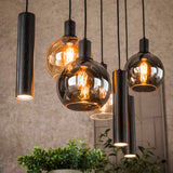 Hanglampen - Hanglamp 7 - lichts gekleurd glas zwart metaal Valeo 110 cm - Dimehouse