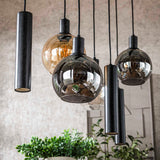 Hanglampen - Hanglamp 7 - lichts gekleurd glas zwart metaal Valeo 110 cm - Dimehouse