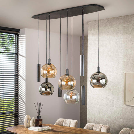 Hanglampen - Hanglamp 9 - lichts gekleurd glas zwart metaal Valeo 110 cm - Dimehouse