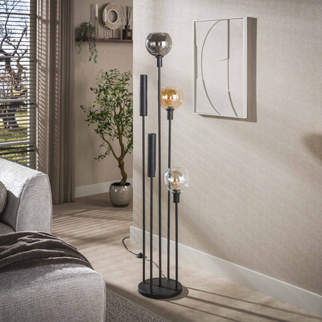 Vloerlampen - Vloerlamp 5 - lichts getrapt gekleurd glas zwart metaal Valeo - Dimehouse