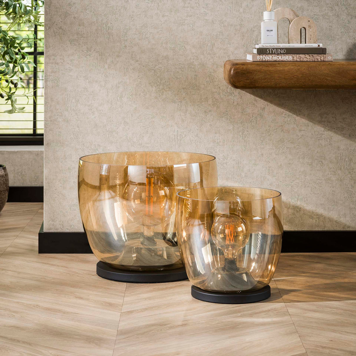 Vloerlampen - Vloerlamp Dain UP XL Amberkleurig glas - Dimehouse