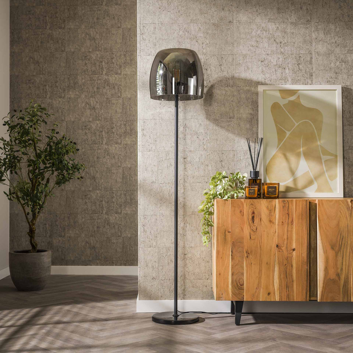 Vloerlampen - Glazen Vloerlamp Dain Chroomkleurig - Dimehouse