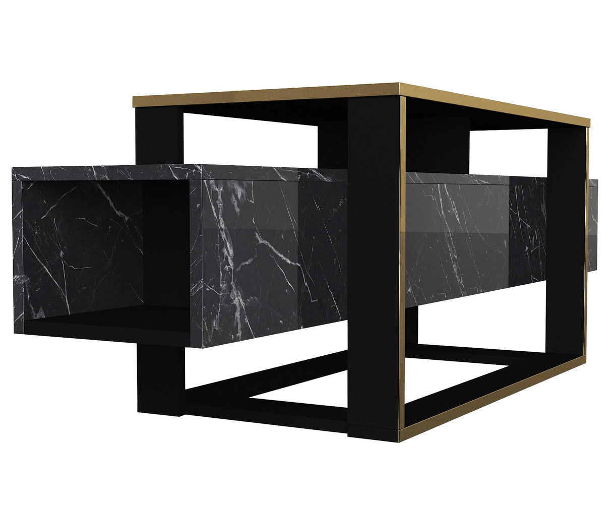 TV Meubels - TV Meubel Bianco Zwart Goud Melamine 160x49,8x46,1 cm - Dimehouse