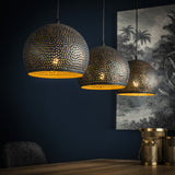 Hängelampe Aya 3 Sphere DH Interior Braun LxBxH 87x33x27 Schwarzbraun Stimmungsvolles Foto schräge Vorderansicht