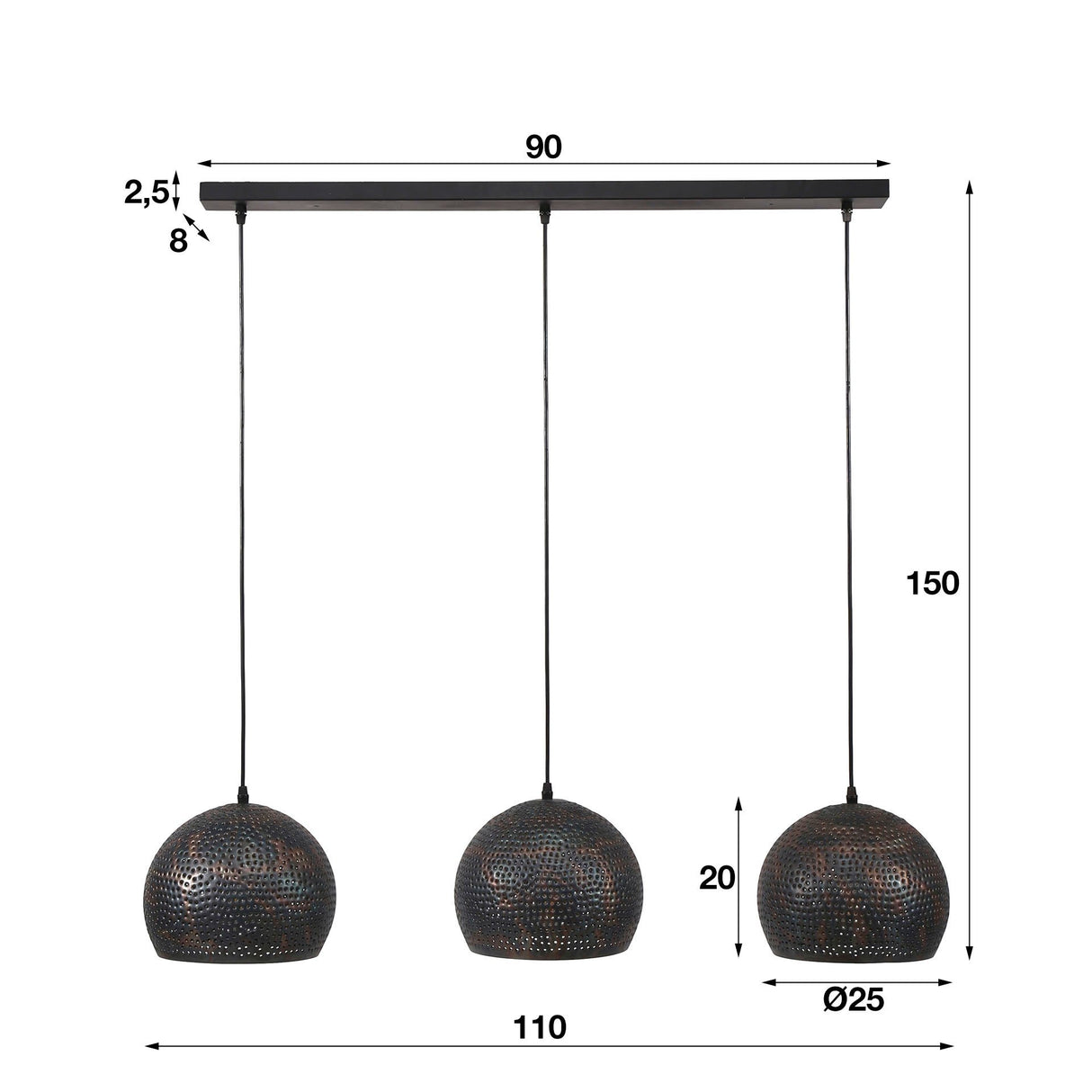 Hängelampe Aya 3 Sphere DH Interieur Braun LxBxH 87x33x27 Schwarzbraun Weiß Fotogrößenangabe