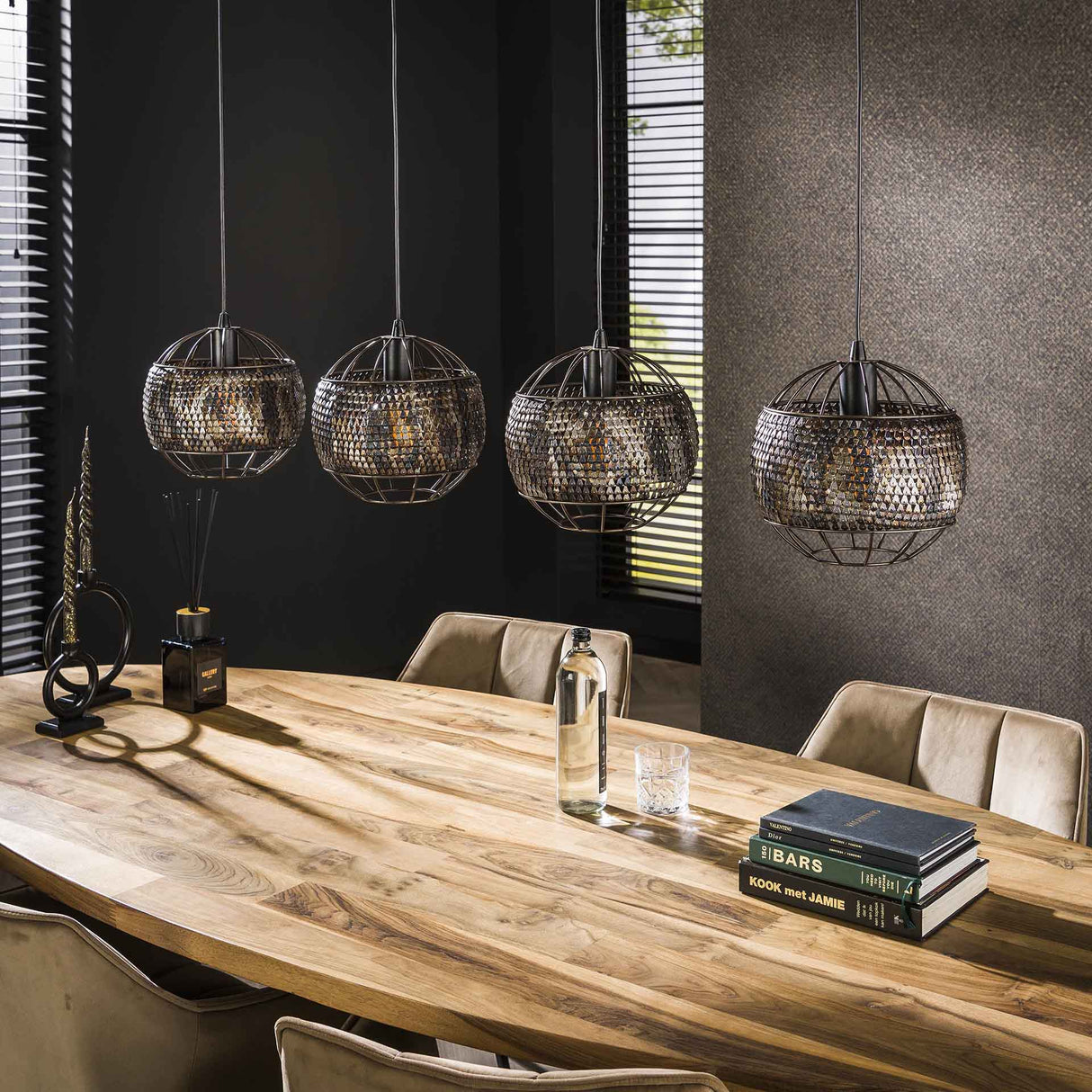Hanglampen - Hanglamp Alfie 4 - lichts metaal zwart bruin - Dimehouse