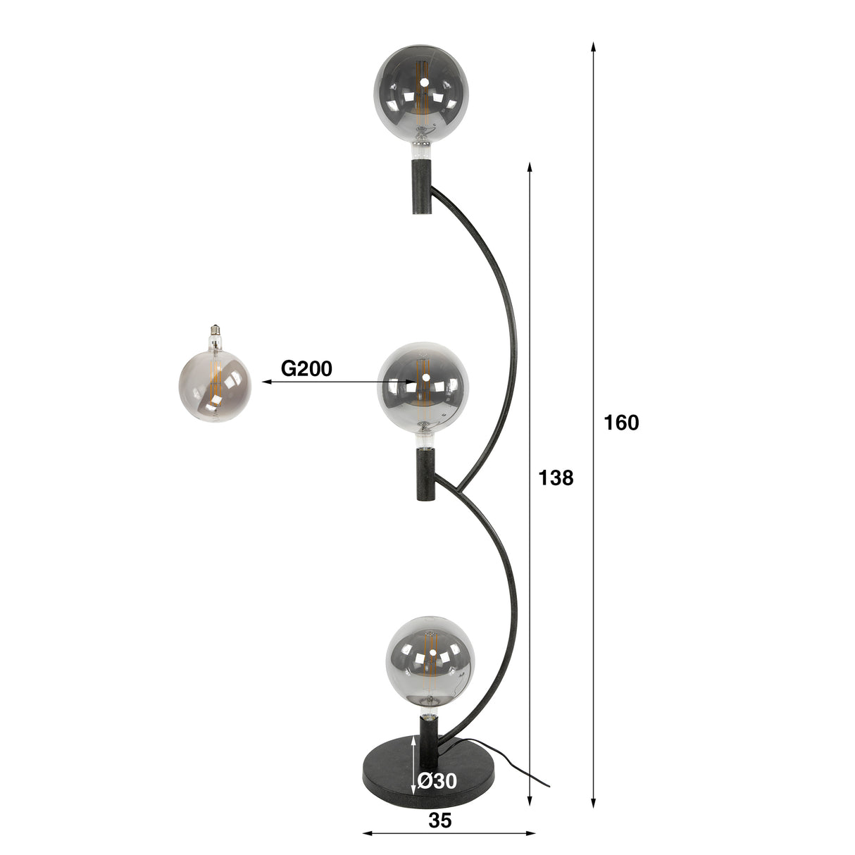 Vloerlampen - Niro vloerlamp 3 - lichts Zwart - Dimehouse