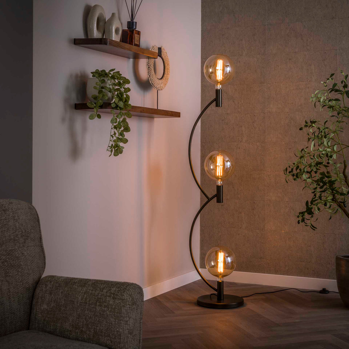 Vloerlampen - Niro Vloerlamp 3 - lichts Sienna bruin - Dimehouse